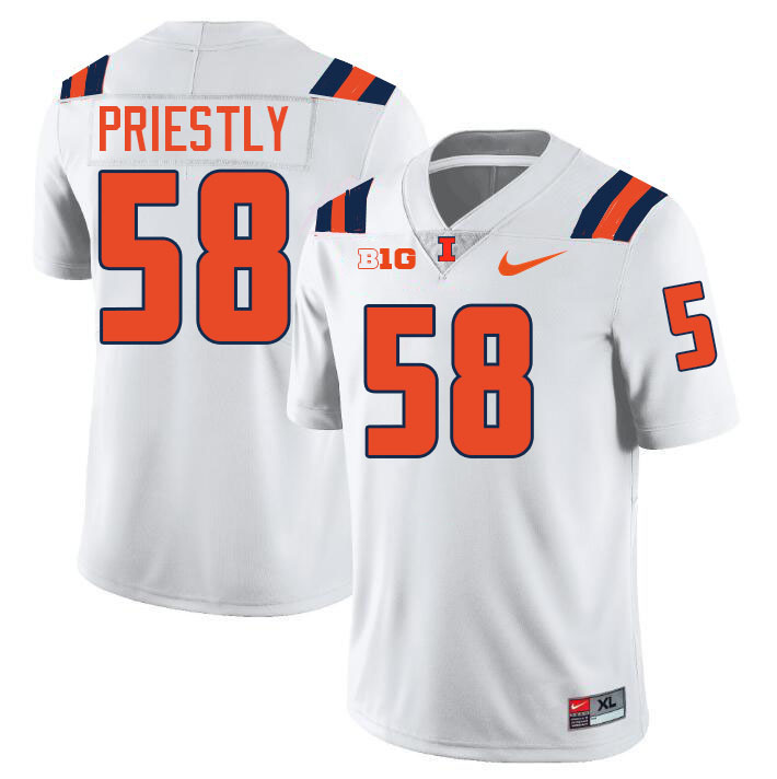 Men #58 Melvin Priestly Illinois Fighting Illini College Football Jerseys Stitched-White